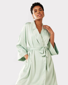  Sage Satin Lace Trim Robe Dressing Gown Chelsea Peers