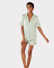  Sage Satin Lace Trim Short Pyjama Set Chelsea Peers