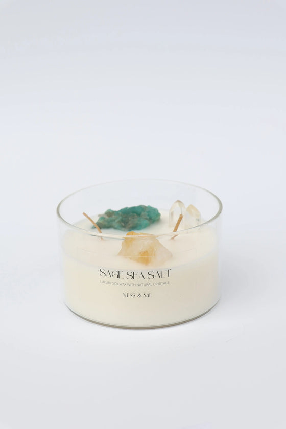 Sage Sea Salt Luxury 2-Wick Crystal Soy Wax Candle 280g NESS & ME