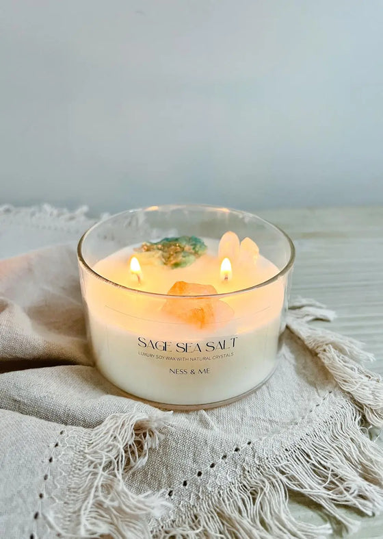 Sage Sea Salt Luxury 2-Wick Crystal Soy Wax Candle 280g NESS & ME