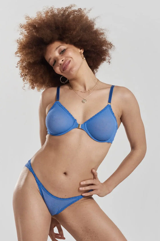 Sakura Front-Close Recycled-Lace Underwired Bra - Mountain Blue Peachaus