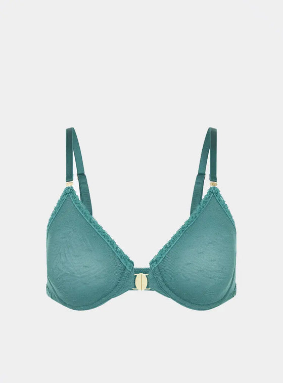 Sakura Front-Close Recycled-Lace Underwired Bra - Stormcloud Green Peachaus