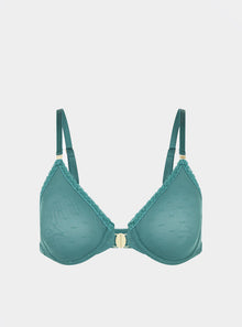  Sakura Front-Close Recycled-Lace Underwired Bra - Stormcloud Green