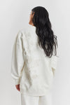 Salix Blossom-Embroidered Ethical-Cotton Sweatshirt - Moonlight White Peachaus