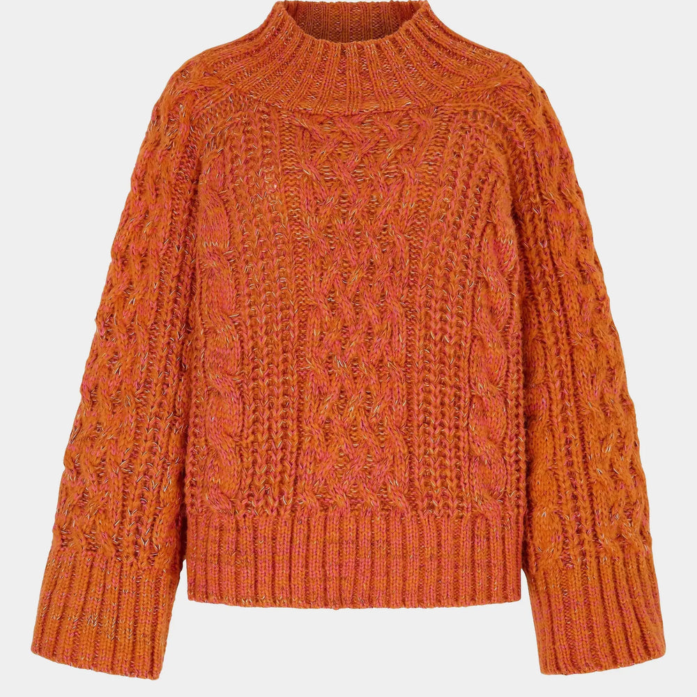 Sarah Cable Wide Sleeve Knit High Neck Jumper - Orange Cara & The Sky