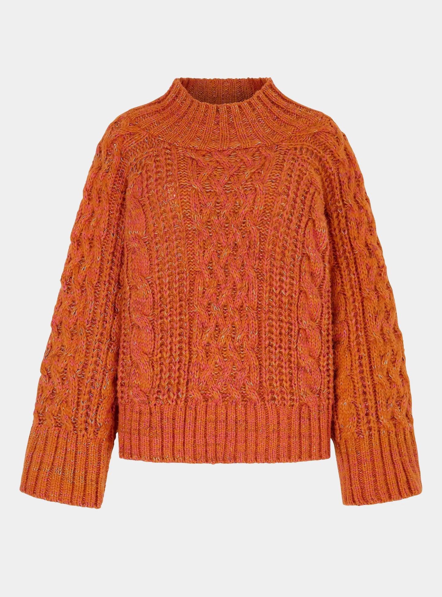 Sarah Cable Wide Sleeve Knit High Neck Jumper - Orange Cara & The Sky