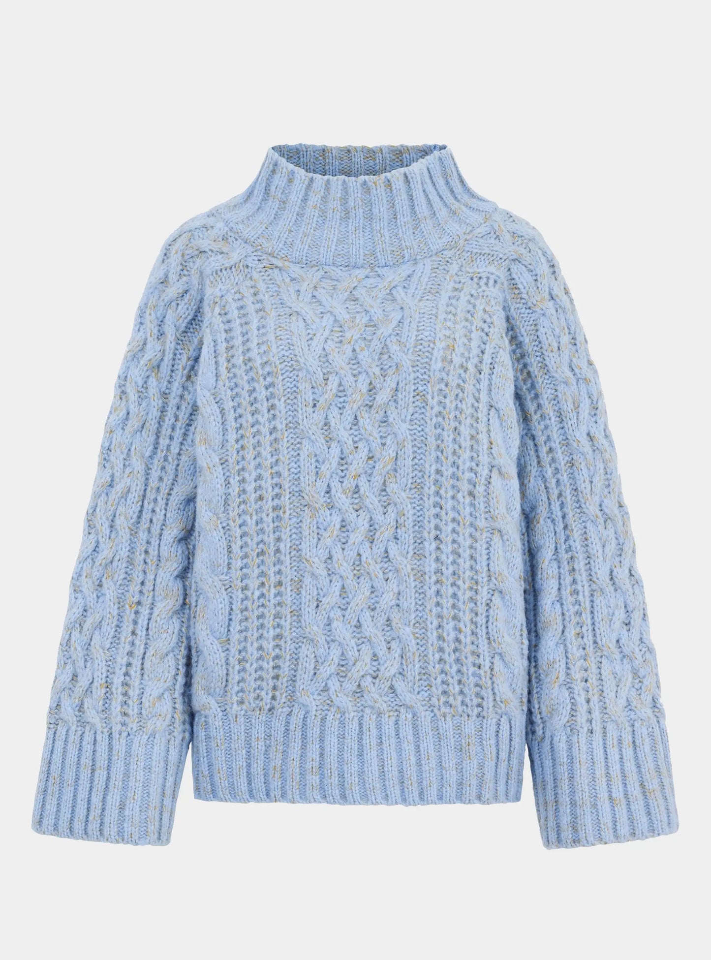 Sarah High Neck Cable Wide Sleeve Jumper - Blue Cara & The Sky