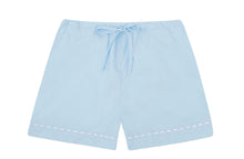  100% Cotton Poplin Blue Pyjama Shorts With White Ric Rac Detailing