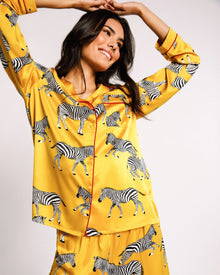  Satin Mustard Zebra Print Long Pyjama Set Chelsea Peers