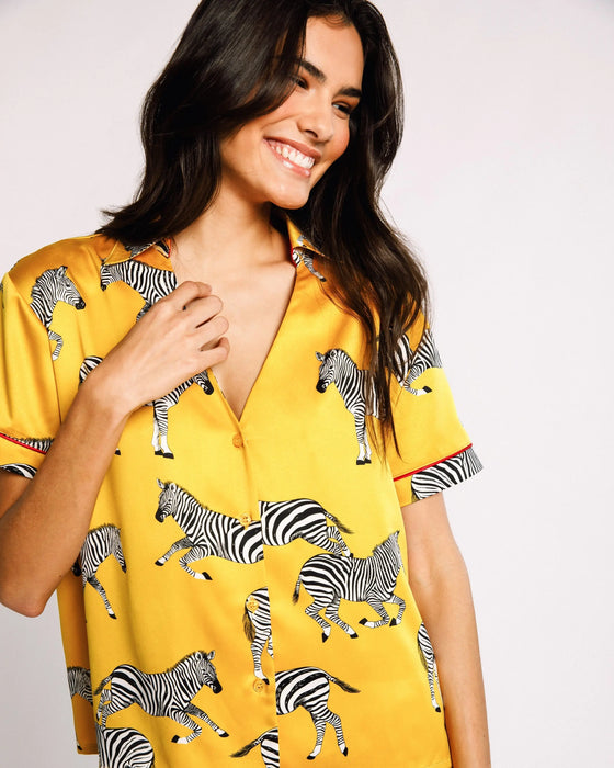 Satin Mustard Zebra Print Short Pyjama Set Chelsea Peers