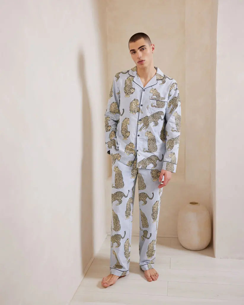 Seersucker Cotton Leopard Stripe Print Long Pyjama Set Chelsea Peers