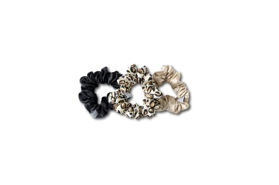 Set of 3 Mulberry Silk Classic Scrunchies in Silver Grey Leopard Liv Lindley Silk Studio