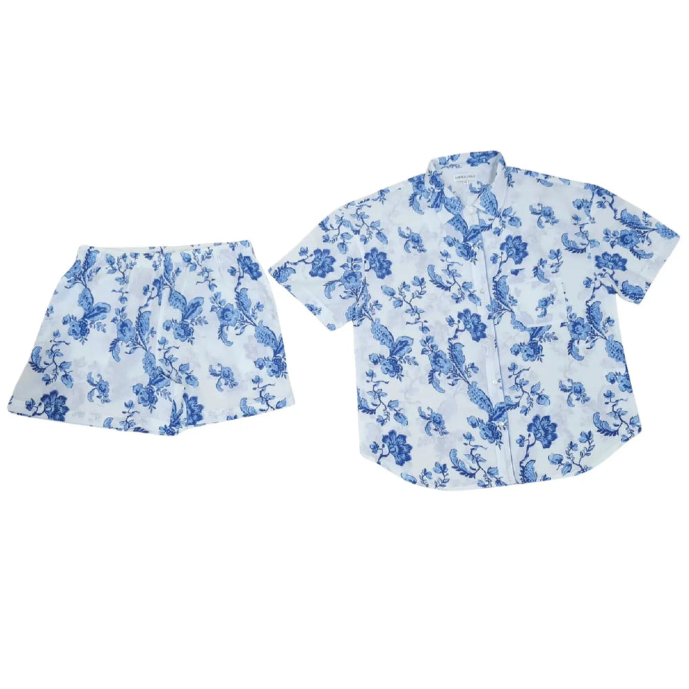 Short Sleeve Pyjamas - St Ignacio - White/Blue AMOKA DALO