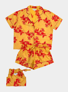  Short Sleeve Pyjamas - Matching Set in Cartagena Print - Yellow/Pink