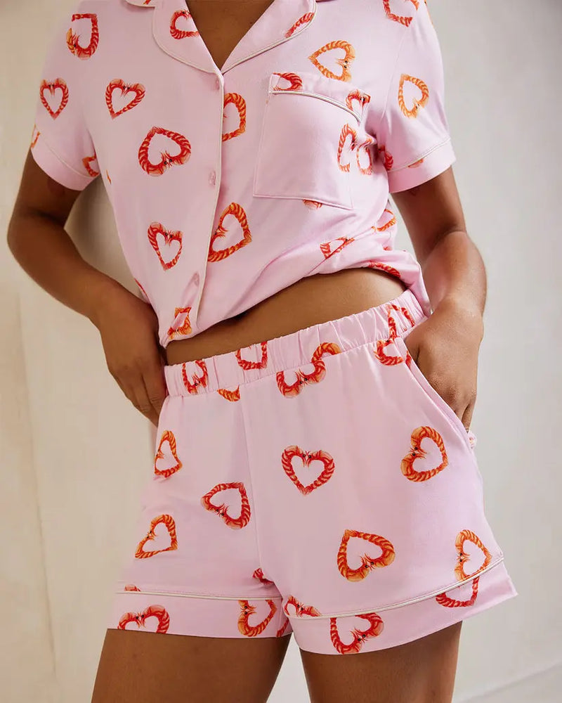 Shrimp Heart Print Women's Short Pyjama Set Chelsea Peers