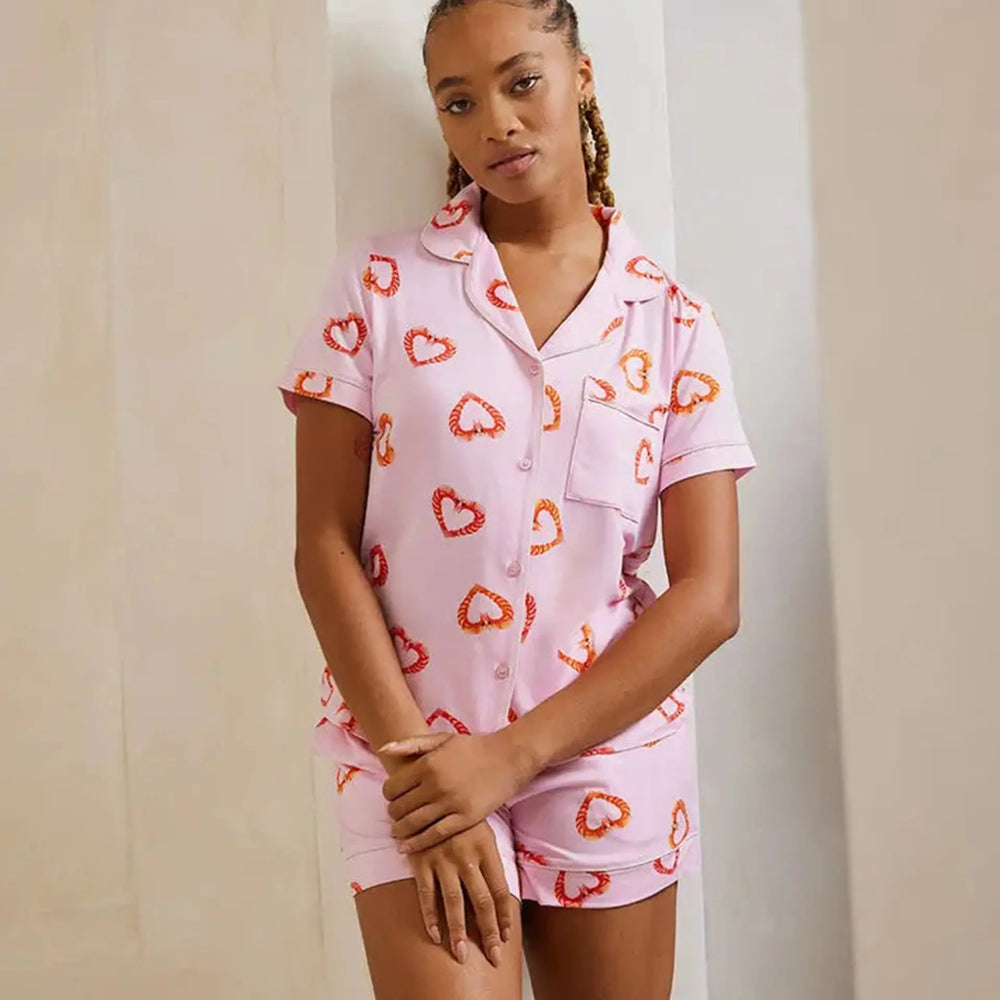 Shrimp Heart Print Women's Short Pyjama Set Chelsea Peers