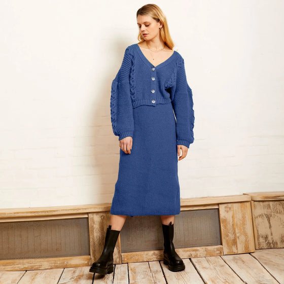 Sienna Cable Co-Ord Cardigan - Denim Cara & The Sky