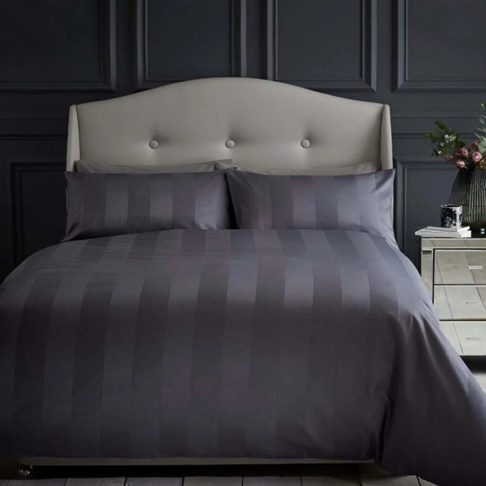 Silentnight Wide Sateen Stripe Duvet Set - Charcoal Silentnight