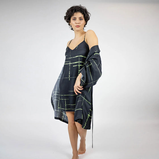 Silk Black Check Dreamscape Slip Dress NOKAYA