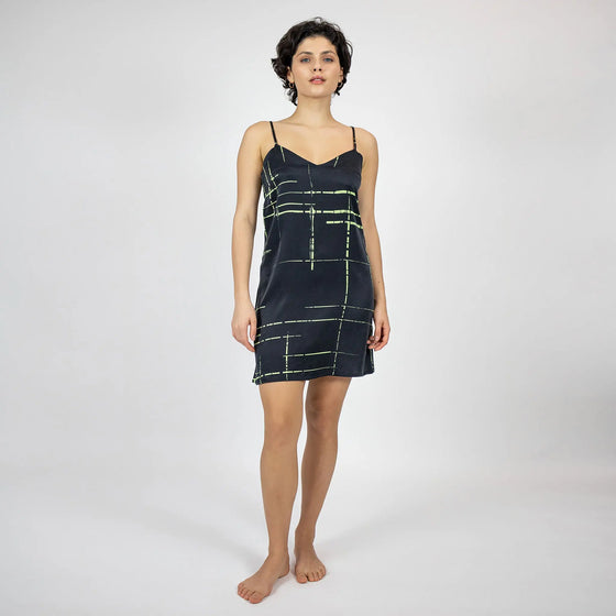 Silk Black Check Dreamscape Slip Dress NOKAYA