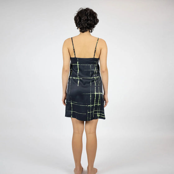 Silk Black Check Dreamscape Slip Dress NOKAYA