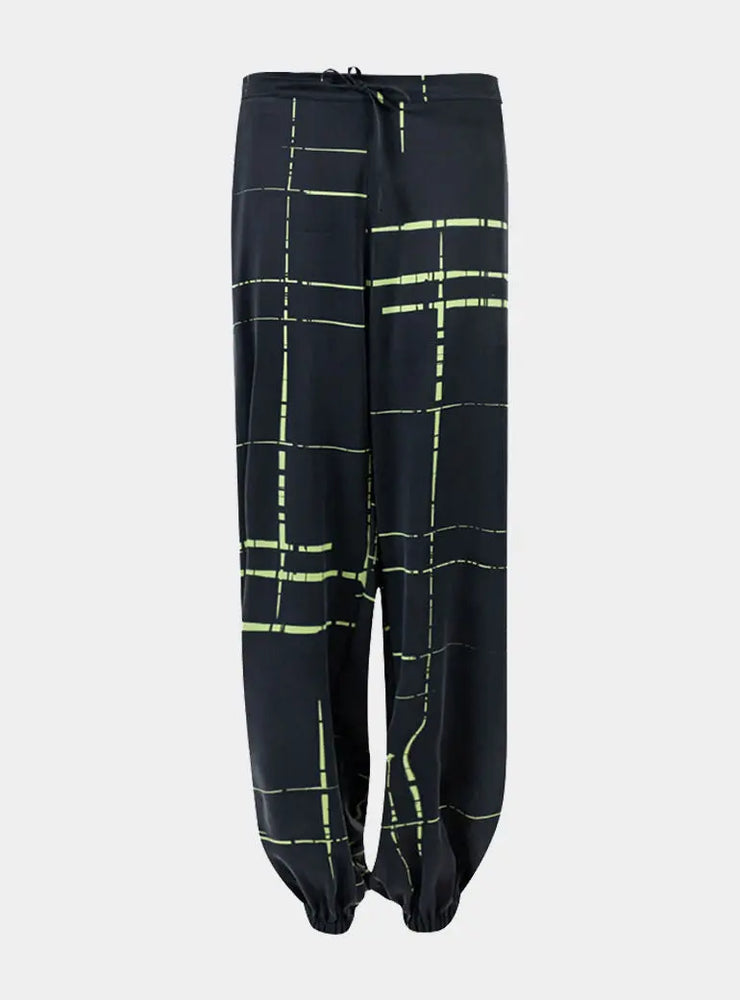 Silk Dreamscape Black Check Pants NOKAYA