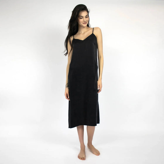 Silk Dreamscape Long Slip Black Dress NOKAYA