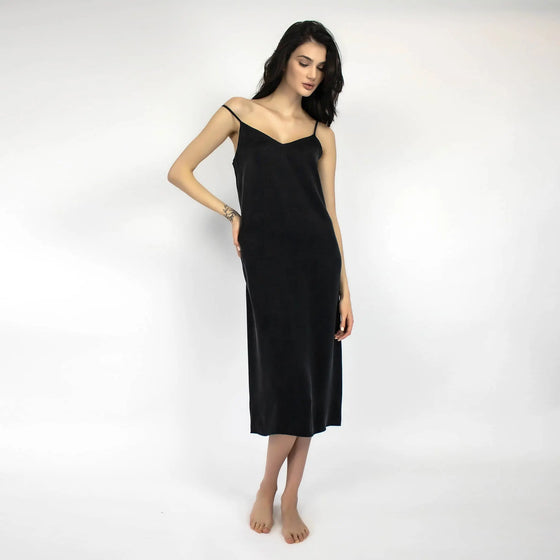 Silk Dreamscape Long Slip Black Dress NOKAYA