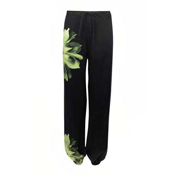 Silk Dreamscape Pyjama Pants Black Flower NOKAYA