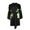 Silk Dreamscape Short Kimono Robe Black Flower NOKAYA