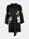 Silk Dreamscape Short Kimono Robe Black Flower NOKAYA