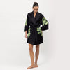 Silk Dreamscape Short Kimono Robe Black Flower NOKAYA