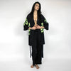 Silk Dreamscape Short Kimono Robe Black Flower NOKAYA