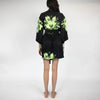 Silk Dreamscape Short Kimono Robe Black Flower NOKAYA