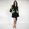 Silk Dreamscape Short Kimono Robe Black Flower NOKAYA