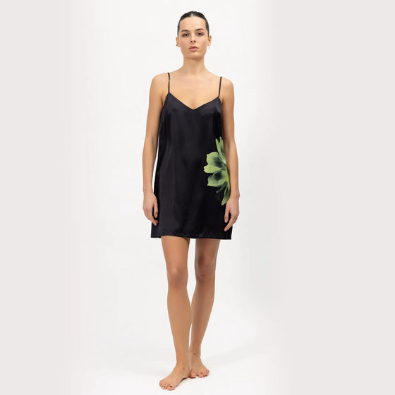 Silk Dreamscape Slip Dress Black Flower NOKAYA