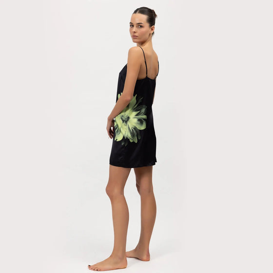 Silk Dreamscape Slip Dress Black Flower NOKAYA