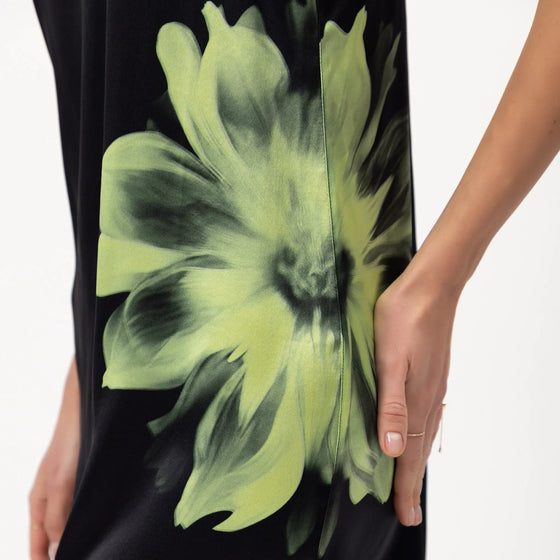 Silk Dreamscape Slip Dress Black Flower NOKAYA