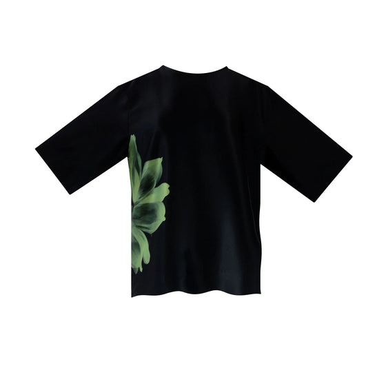 Silk Dreamscape T-Shirt Black Flowers NOKAYA