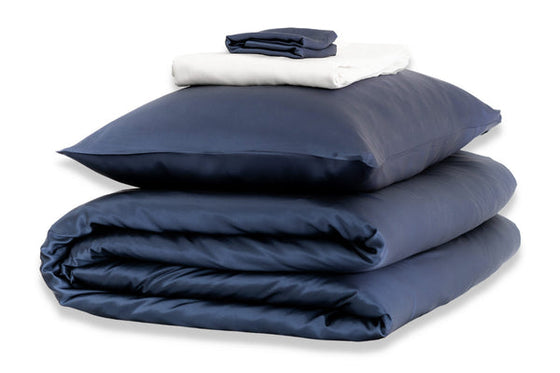 Mayfairsilk Midnight Blue with Brilliant White Silk Duvet Set MayfairSilk