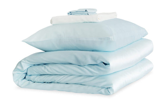 Mayfairsilk Pastel Blue and Brilliant White Silk Duvet Set MayfairSilk