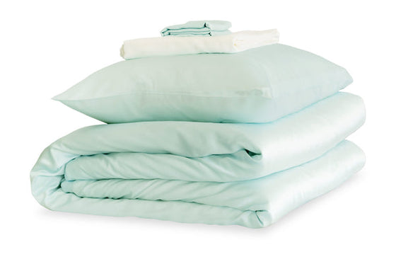 Mayfairsilk Teal Breeze and Ivory Silk Duvet Set MayfairSilk