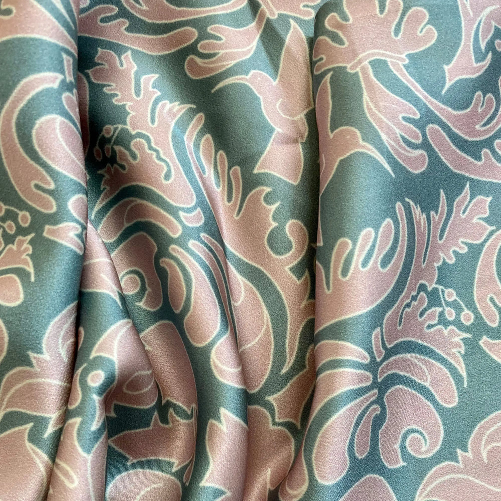 Silk Pillowcase - Hummingbird Damask in Pink and Sage Green Long Studio Design