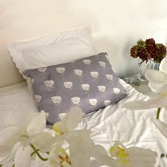 Silk Pillowcase - Lavender With White Roses Long Studio Design