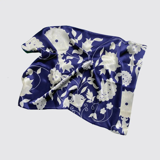 Silk Pillowcase - Navy With Carpet Flower Pattern Long Studio Design