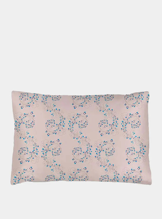 Silk Pillowcase - Pink With Fibonacci Turquoise Flowers Long Studio Design