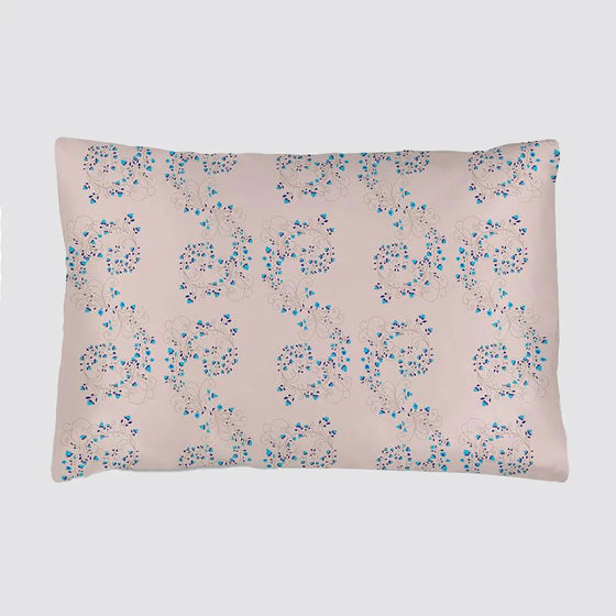 Silk Pillowcase - Pink With Fibonacci Turquoise Flowers Long Studio Design