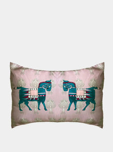  Silk Pillowcase - Pink With Horse Design Long Studio Design