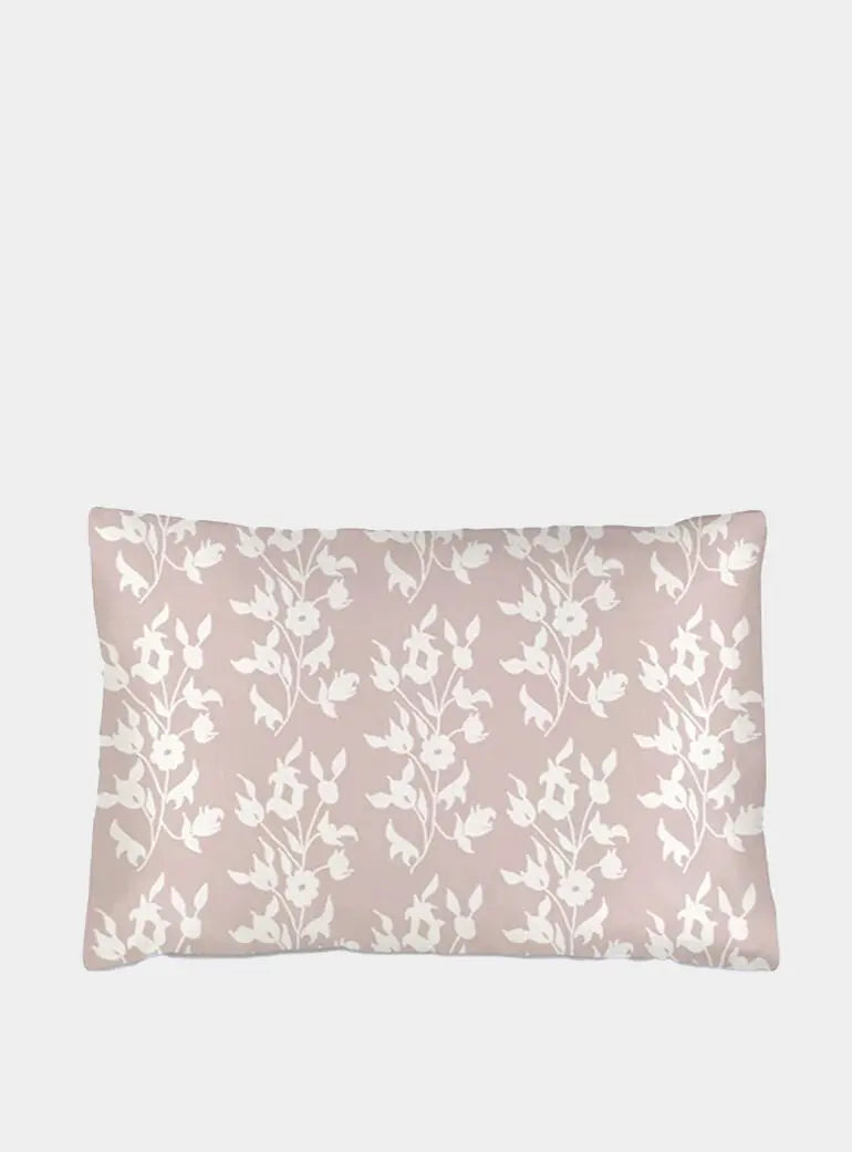 Silk Pillowcase - Pink With White Foliage Long Studio Design