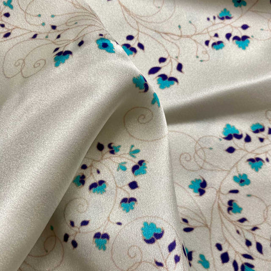 Silk Pillowcase - White With Fibonacci Turquoise Flowers Long Studio Design